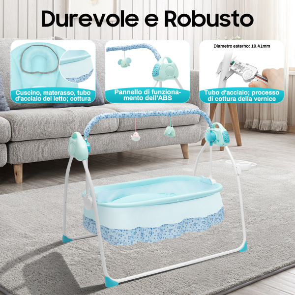 Altalena Automatica per Bambini Dondolo Neonati Elettrico Portata 25 kg, 5 velocità di Oscillazione