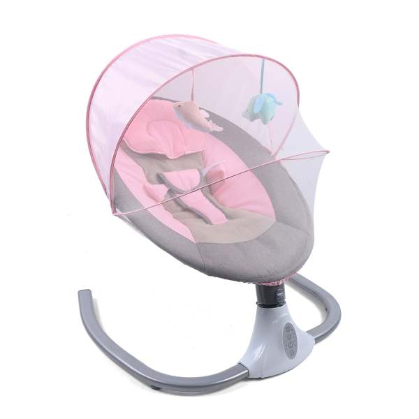 Sdraietta a Dondolo Altalena Elettrica per Bambini a 4 Velocità Regolabile con Telecomando con Giocattoli Zanzariera per 0-12 mesi 3-12KG (Rosa)