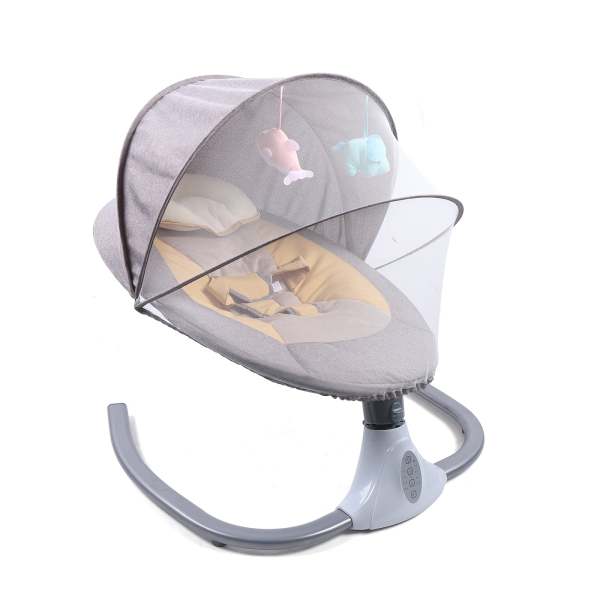 Sdraietta a Dondolo Altalena Elettrica per Bambini a 4 Velocità Regolabile con Telecomando con Giocattoli Zanzariera per 0-18 mesi 3-12KG (Grigio)