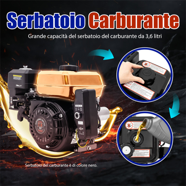 Motore A Benzina 7.5 CV 212CC 4 Tempi - Per Go Kart, Raffreddamento Ad Aria, 3600 RPM, 4.4 KW - Foto 7