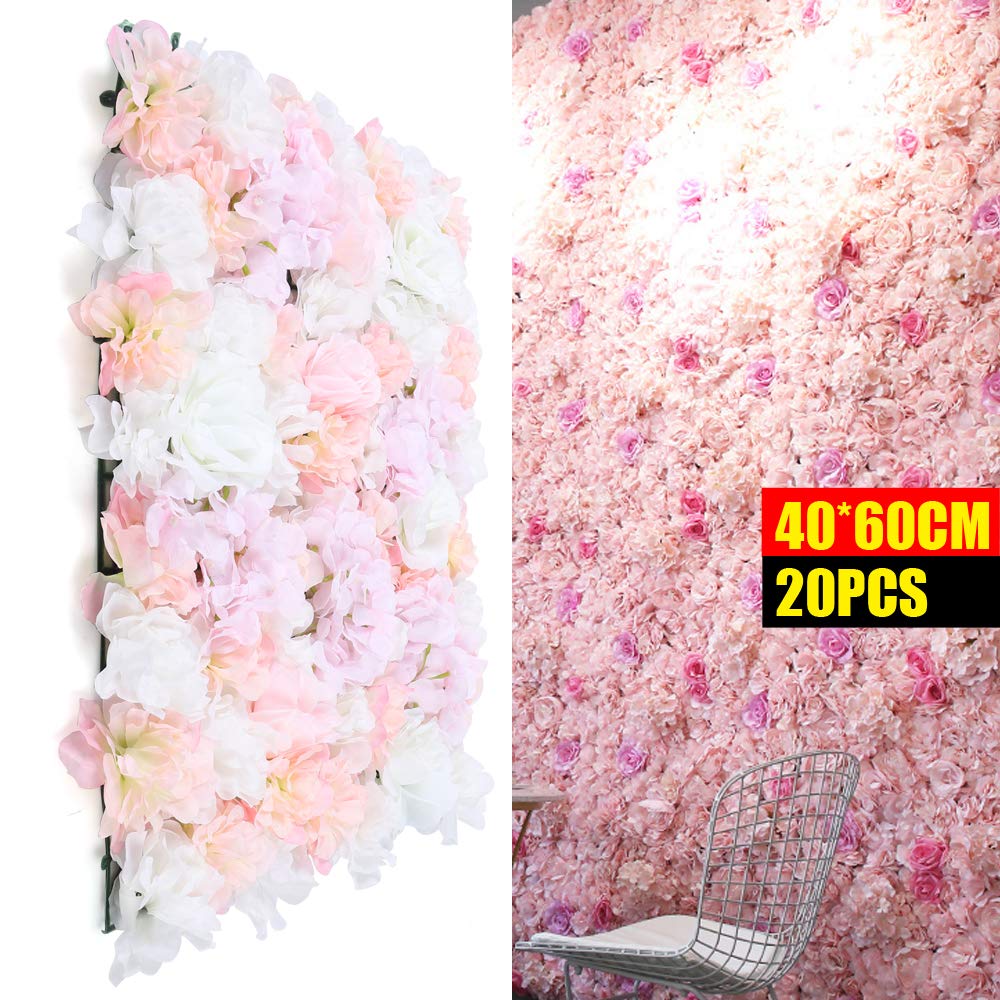 6 Pannelli Fioriti Artificiali Fai Da Te – Rose Di Seta Bianche 60x40 Cm Per Matrimoni, Feste E Pareti - 5