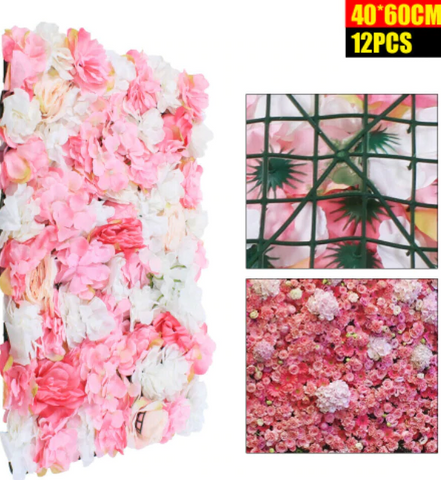 12 pannelli da parete con rose artificiali, fiori artificiali, sfondo da parete per feste, matrimoni, doccia, baby shower, Natale, decorazione per la casa, 60 x 40 cm (rosa scuro