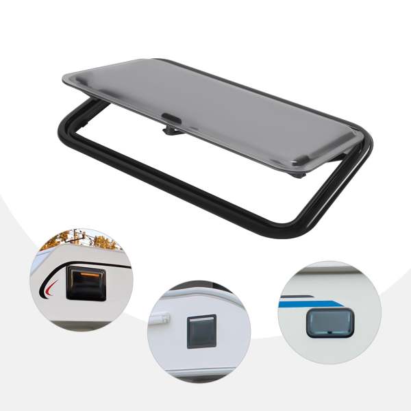 Finestra Scorrevole Per Camper Con Zanzariera – 1000x400 Mm, Vetro Nero Temperato, Telaio In Alluminio