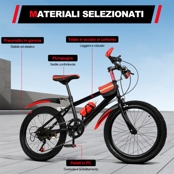 Bicicletta Città 20 Pollici Con 6 Marce, Telaio In Acciaio Al Carbonio, Freno V Anteriore E Tamburo Posteriore, Parafanghi E Portapacchi
