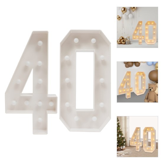 Numero Luminoso 40 Per Compleanno O Anniversario – 90 Cm, LED, Decorazione Festa, Con Supporto Anti-Ribaltamento