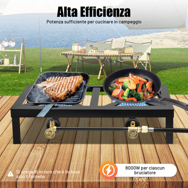 Fornello Da Campeggio 2 In 1 A Gas Butano - Piastra Grill E Fuoco Da 2,1 KW - Portatile Con Valigetta