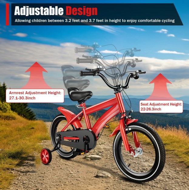 Bicicletta Con Rotelle Bicicletta Per Bambini 14 Pollici Con Ruote Di Supporto - Per Altezza 56-67 Cm, Età 3-6 Anni, Freni Anteriori E Posteriori Altezza Regolabile Sedile
