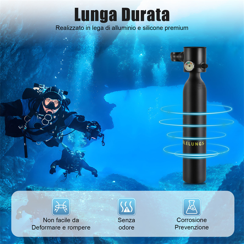 Mini bombola di ossigeno per immersioni subacquee, 5-10 minuti di utilizzo, attrezzatura subacquea portatile da 0,5 l, muta da sub