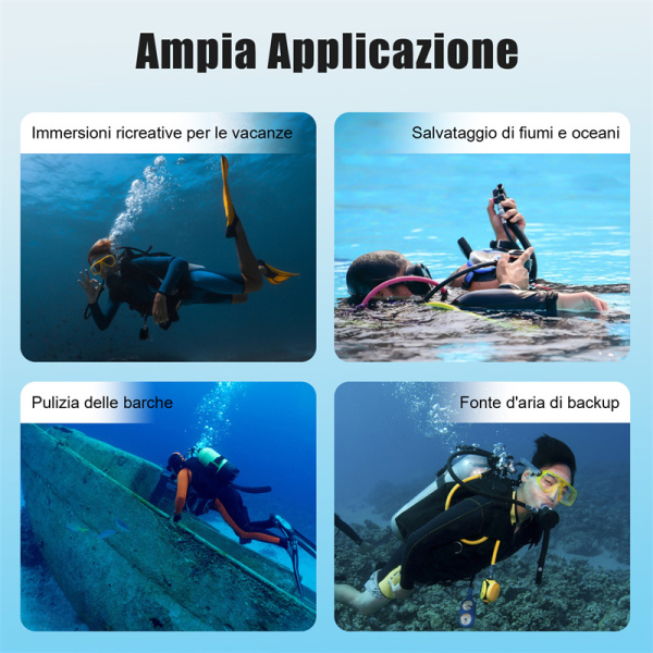 Mini bombola di ossigeno per immersioni subacquee, 5-10 minuti di utilizzo, attrezzatura subacquea portatile da 0,5 l, muta da sub