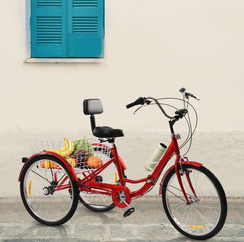 Triciclo pieghevole per adulti, 24 pollici, bicicletta da carico a 7 marce, 3 ruote, per adulti con cestino, bici da spesa, bicicletta cargo per adulti, anziani e donne, regolabile in altezza (bianco