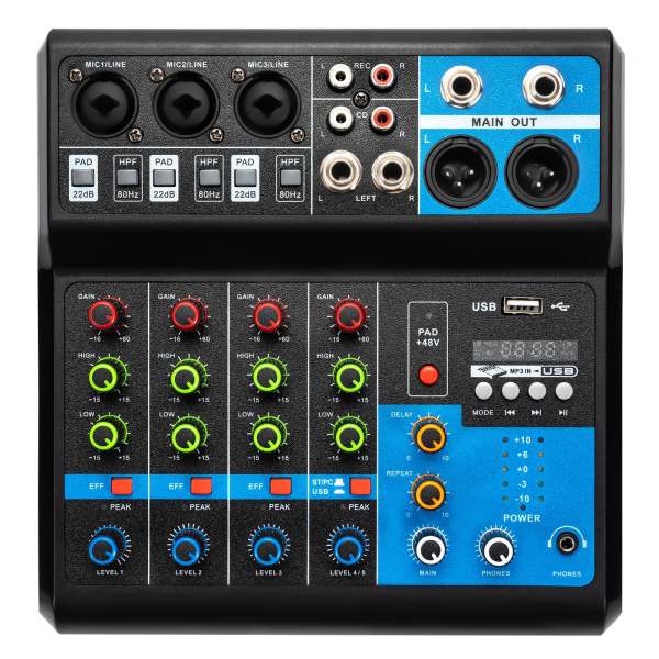 Mini mixer audio 5 canali 48 V ,Consolle audio stereo,mixer USB Bluetooth mixer Live Studio audio,per riprese professionali feste sul palco KTV